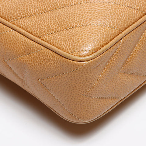 CHANEL Caviar Skin COCO Mark Chain 9th Series 2004-2005 Shoulder Bag beige WS13962