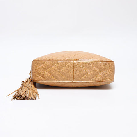 CHANEL Caviar Skin COCO Mark Chain 9th Series 2004-2005 Shoulder Bag beige WS13962