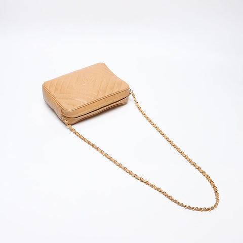 CHANEL Caviar Skin COCO Mark Chain 9th Series 2004-2005 Shoulder Bag beige WS13962