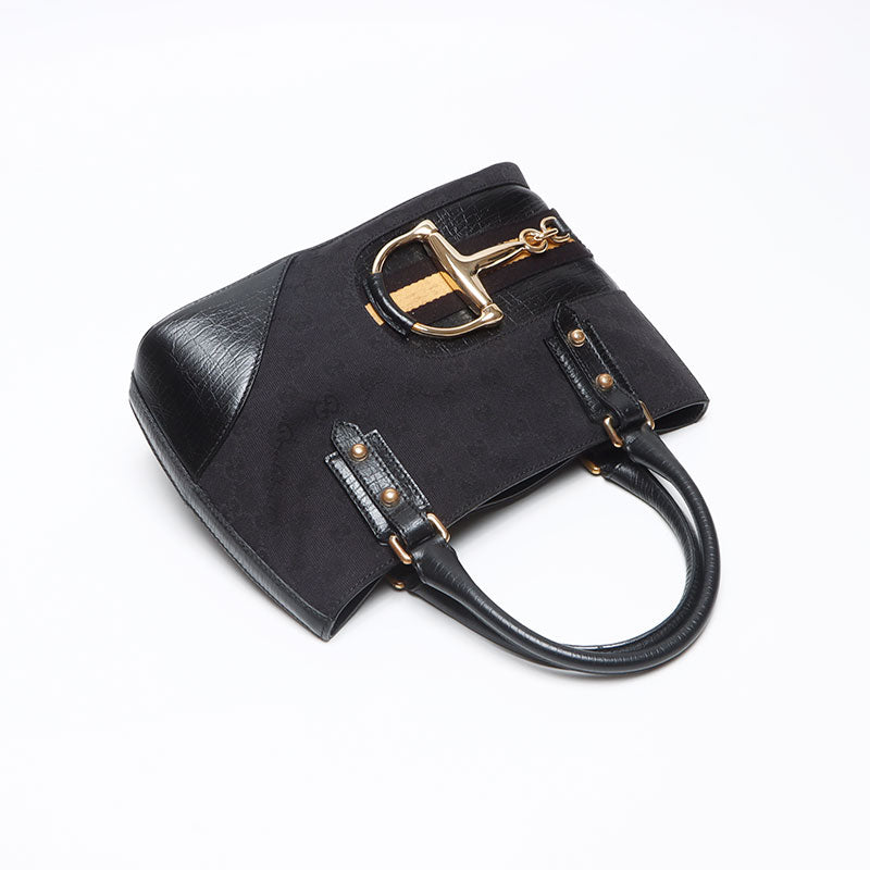 グッチ GUCCI GGキャンバス ホースビット トートバッグ ブラック グッチ GUCCI GGキャンバス ホースビット トートバッグ ブラック