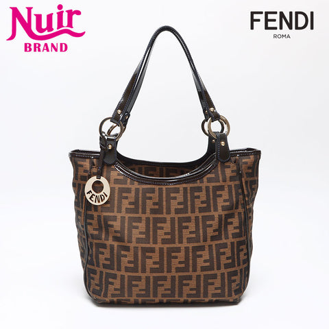 フェンディ FENDI ズッカ キャンバス パテントレザー ハンドバッグ ブラウン WS13966