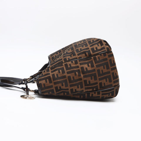 フェンディ FENDI ズッカ キャンバス パテントレザー ハンドバッグ ブラウン WS13966