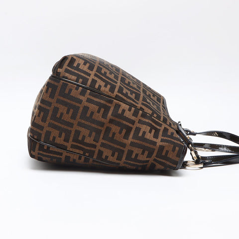 フェンディ FENDI ズッカ キャンバス パテントレザー ハンドバッグ ブラウン WS13966
