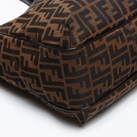 フェンディ FENDI ズッカ キャンバス パテントレザー ハンドバッグ ブラウン WS13966