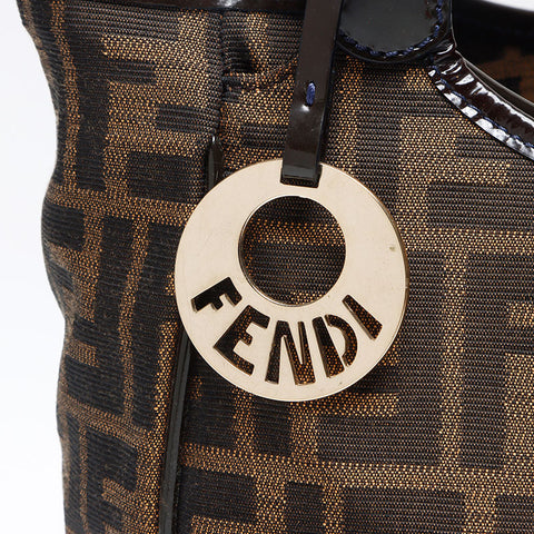 フェンディ FENDI ズッカ キャンバス パテントレザー ハンドバッグ ブラウン WS13966