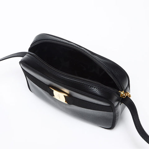 Salvatore Ferragamo Vara embossed leather Shoulder Bag black WS13968
