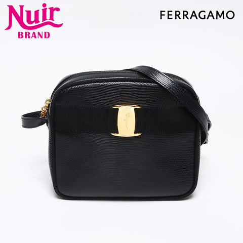 Salvatore Ferragamo Vara embossed leather Shoulder Bag black WS13968