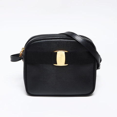 Salvatore Ferragamo Vara embossed leather Shoulder Bag black WS13968