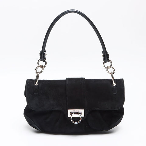 Salvatore Ferragamo Suede Gancini Shoulder Bag black WS13969