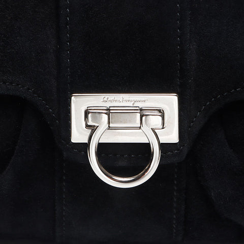Salvatore Ferragamo Suede Gancini Shoulder Bag black WS13969