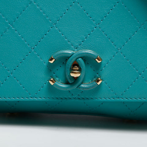 CHANEL 2018-2019 27th series Lambskin Wild Stitch Tote Bag green WS13983