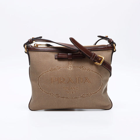 PRADA Jacquard-Logo Umhängetasche Braun WS13984