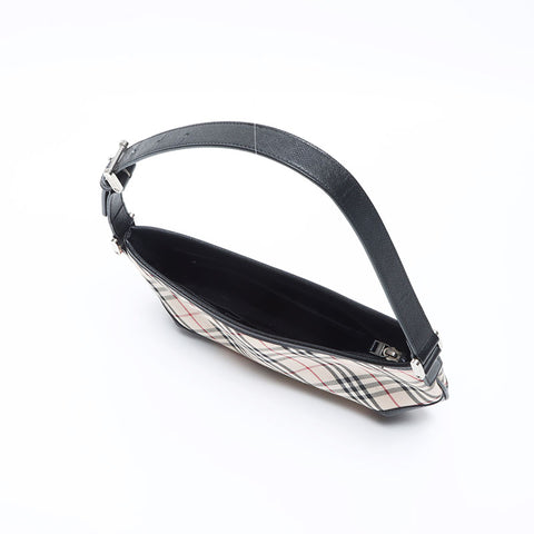 BURBERRY Nova check canvas x leather one belt Handbag white WS13990