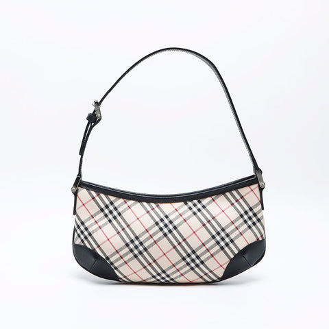 BURBERRY Nova check canvas x leather one belt Handbag white WS13990