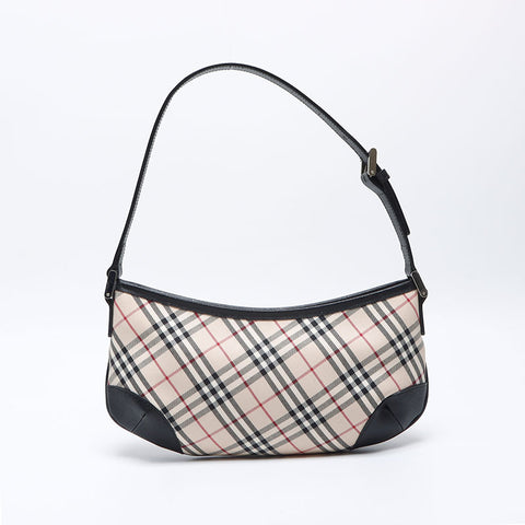 BURBERRY Nova check canvas x leather one belt Handbag white WS13990