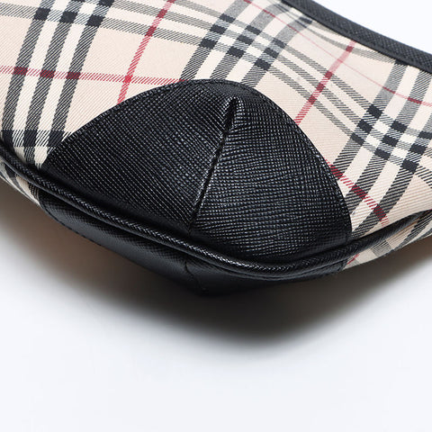 BURBERRY Nova check canvas x leather one belt Handbag white WS13990