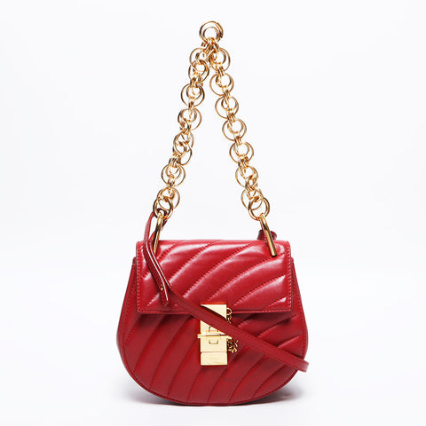 クロエ Chloe ドリュー レザー チェーン 2way ショルダーバッグ レッド WS13992
