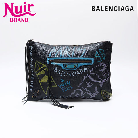 BALENCIAGA Graphic Leather Clutch bag black WS14001