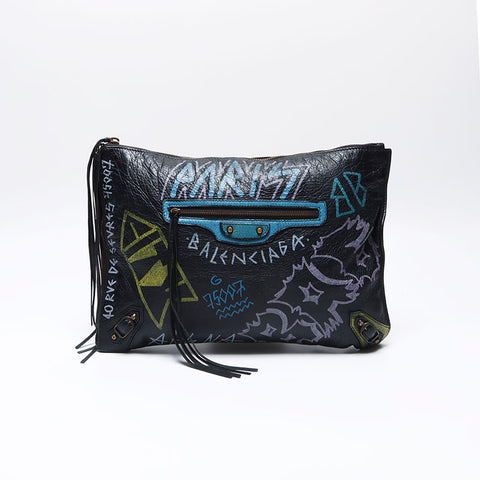 BALENCIAGA Graphic Leather Clutch bag black WS14001