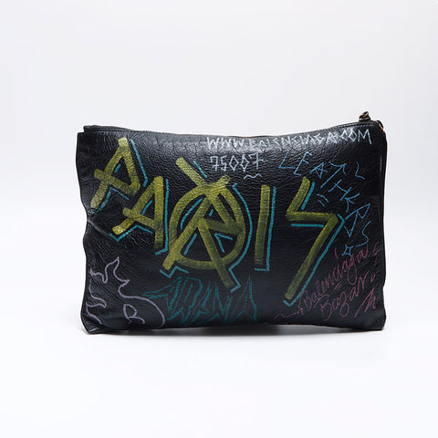 BALENCIAGA Graphic Leather Clutch bag black WS14001