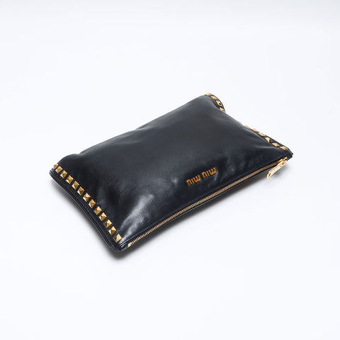 ミュウ ミュウ Miu Miu スタッズ レザー クラッチバッグ ブラック WS14006