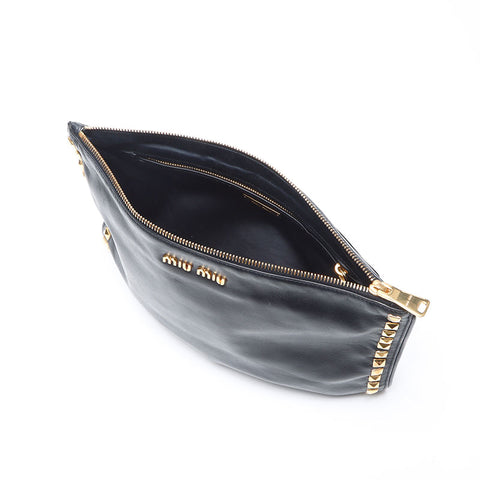 ミュウ ミュウ Miu Miu スタッズ レザー クラッチバッグ ブラック WS14006