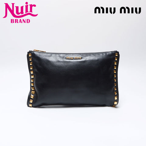 ミュウ ミュウ Miu Miu スタッズ レザー クラッチバッグ ブラック WS14006