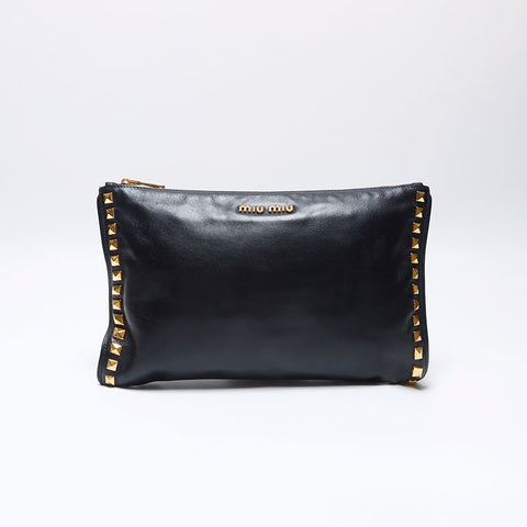 ミュウ ミュウ Miu Miu スタッズ レザー クラッチバッグ ブラック WS14006
