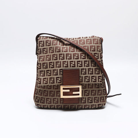 FENDI Zucchino Canvas Mamma Shoulder Bag Brown WS14010