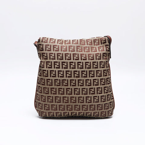 FENDI Zucchino Canvas Mamma Shoulder Bag Brown WS14010