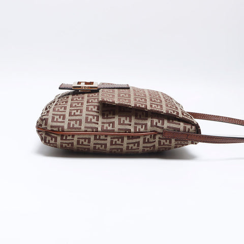 FENDI Zucchino Canvas Mamma Shoulder Bag Brown WS14010