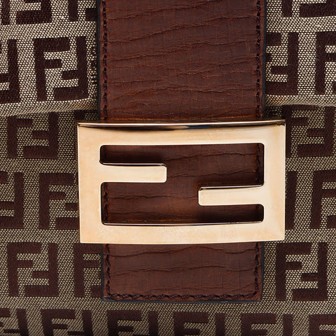FENDI Zucchino Canvas Mamma Shoulder Bag Brown WS14010