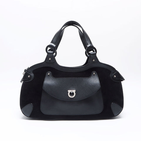 Salvatore Ferragamo Suede Gancini Handbag black WS14011