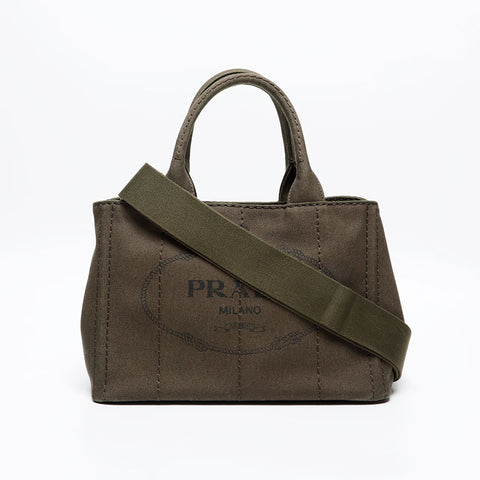 PRADA Canapa 2WAY Shoulder Bag Handbag khaki WS14014