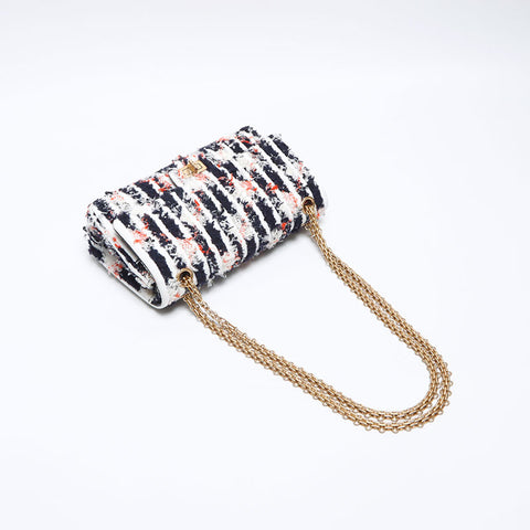 CHANEL Tweed 2.55 Multicolor Double Flap Shoulder Bag Navy WS14024