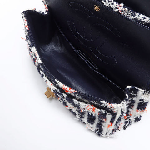 CHANEL Tweed 2.55 Multicolor Double Flap Shoulder Bag Navy WS14024