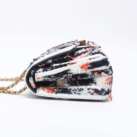 CHANEL Tweed 2.55 Multicolor Double Flap Shoulder Bag Navy WS14024