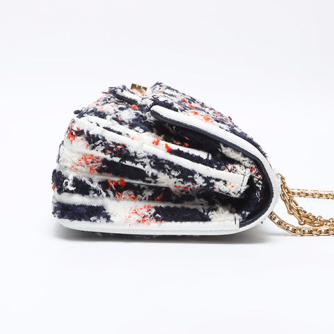 CHANEL Tweed 2.55 Multicolor Double Flap Shoulder Bag Navy WS14024