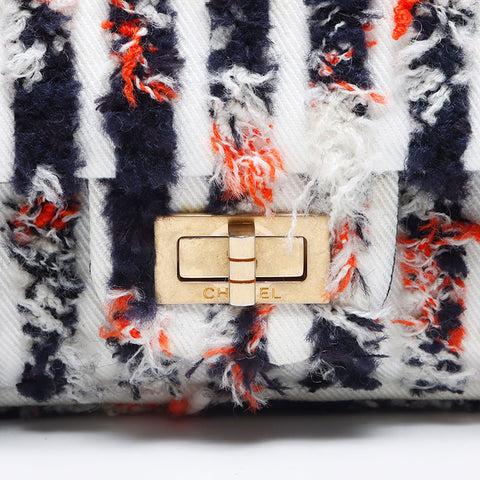 CHANEL Tweed 2.55 Multicolor Double Flap Shoulder Bag Navy WS14024