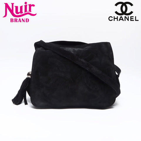 CHANEL No. 3 Suede Triple Coco Mark 1994-1996 Shoulder Bag black WS14032