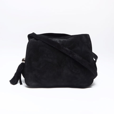 CHANEL No. 3 Suede Triple Coco Mark 1994-1996 Shoulder Bag black WS14032