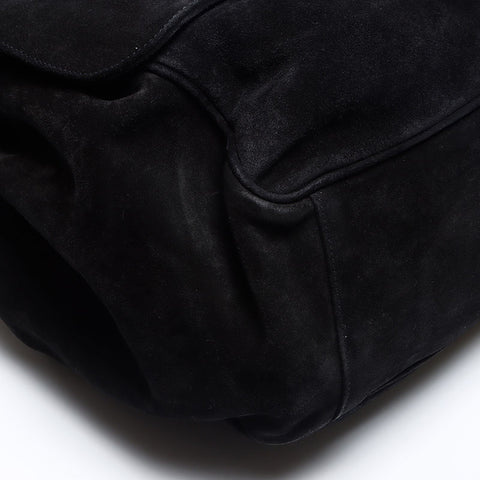 CHANEL No. 3 Suede Triple Coco Mark 1994-1996 Shoulder Bag black WS14032