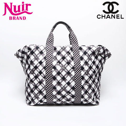シャネル CHANEL 14番台 キャンバス ココマーク ギンガムチェック 2010-2011 ボストンバッグ ブラック ホワイト WS14034