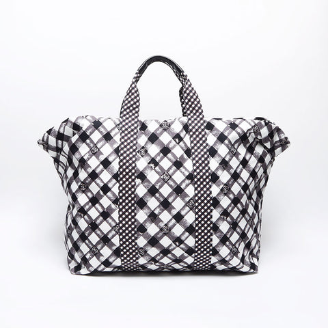 シャネル CHANEL 14番台 キャンバス ココマーク ギンガムチェック 2010-2011 ボストンバッグ ブラック ホワイト WS14034