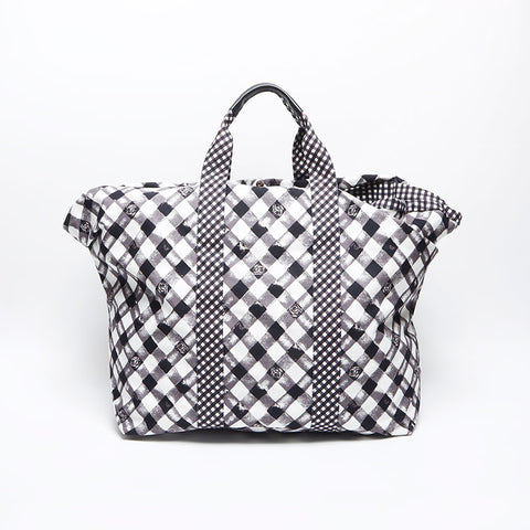 シャネル CHANEL 14番台 キャンバス ココマーク ギンガムチェック 2010-2011 ボストンバッグ ブラック ホワイト WS14034