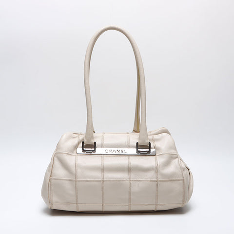 シャネル CHANEL チョコバー レザー ミニボストンバッグ ボーリングバッグ 10番台 2005-2006 ショルダーバッグ ホワイト WS14037
