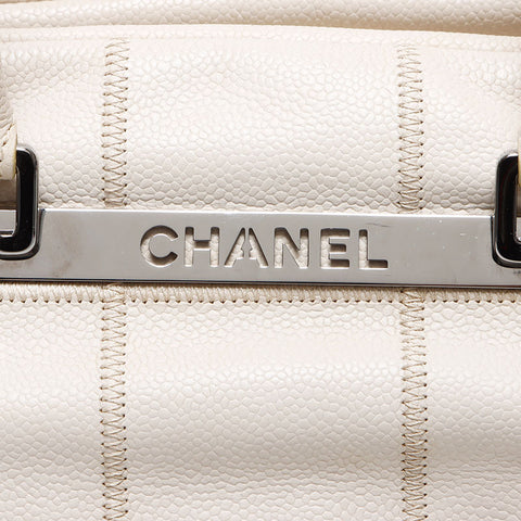 シャネル CHANEL チョコバー レザー ミニボストンバッグ ボーリングバッグ 10番台 2005-2006 ショルダーバッグ ホワイト WS14037