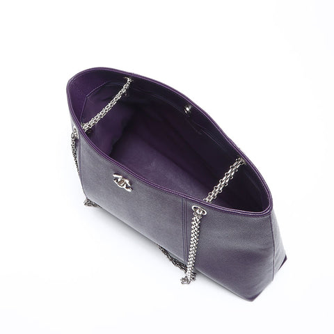 CHANEL Caviar Skin COCO Mark Chain 6th Series 2000-2001 Shoulder Bag purple WS14038
