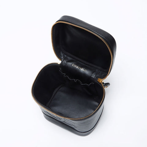 CHANEL Caviar Skin Vertical Vanity COCO Mark 6th Series 2000-2001 Handbag black WS14040