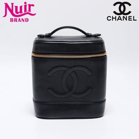CHANEL Caviar Skin Vertical Vanity COCO Mark 6th Series 2000-2001 Handbag black WS14040